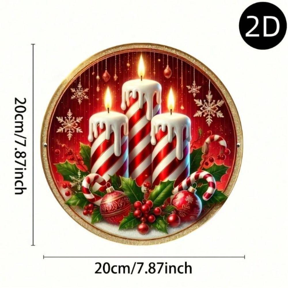2D Flat Metal Tin Sign Merry Christmas Wall Art with Holly Berries Candles Home Office Cafe Decor