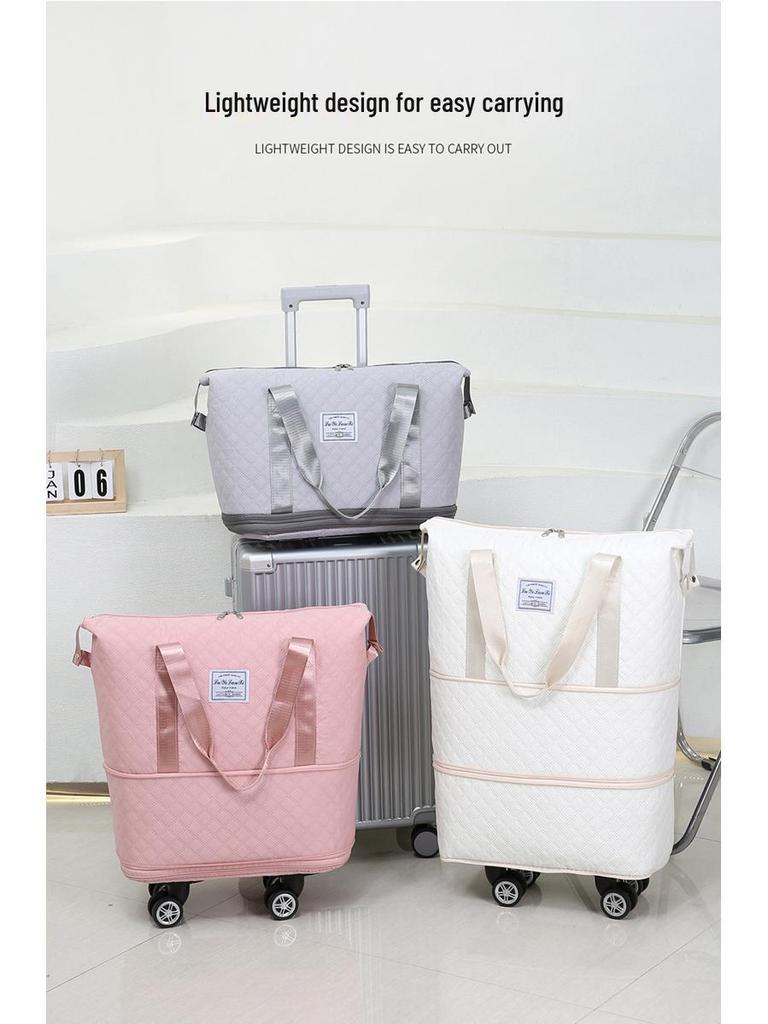 Expandable Large Capacity Travel Bag with Wheels, Double Layer, Foldable, Wet & Dry Separation, Ideal Hospital Carry-on