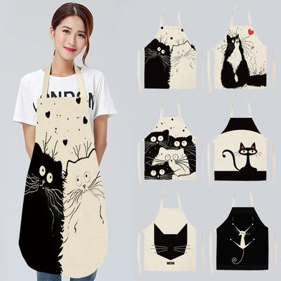 1Pcs Home Sleeveless Küche Schürze Baumwolle Leinen Schürzen Cartoon Katze gedruckt lustige Reinigung Kleidung