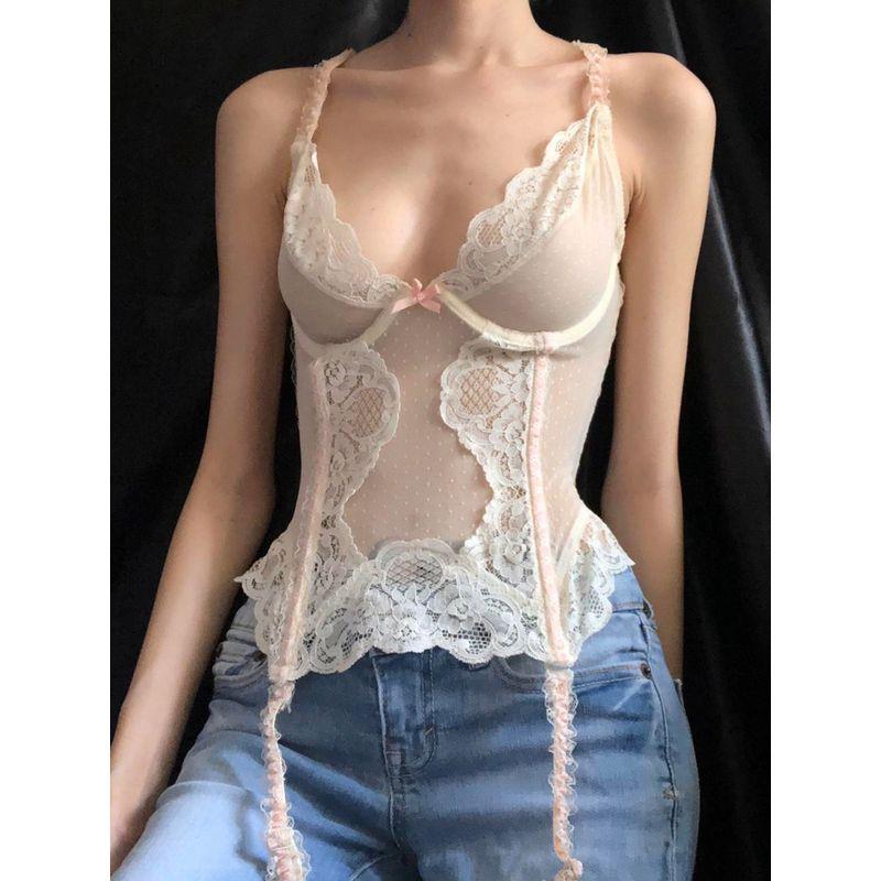 H's European and American Women's Clothing Baroque Young Adult V-neck Lace Chest Strap Pure Desire Sexy Waist Short Top