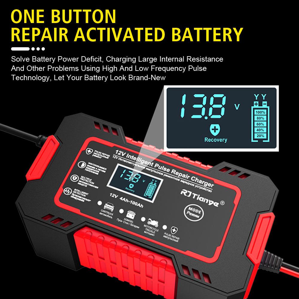 For Auto Moto Wet Dry Lead Acid AGM Gel Power Pulse Repair LCD Display Quick Charge Car Battery Charger 12V 6A