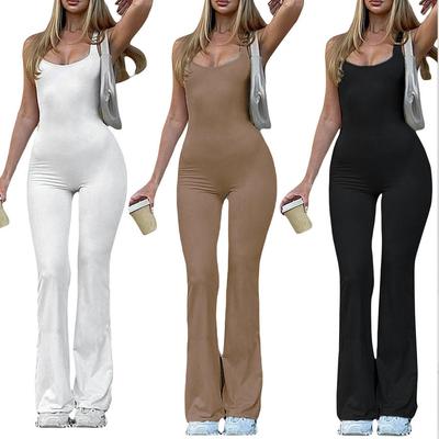 New Versatile Casual And Fashionable Women'S Solid Color Jumpsuit With Square Collar Sexy Hip Lifting And Slim Fit Sports Jumpsuit