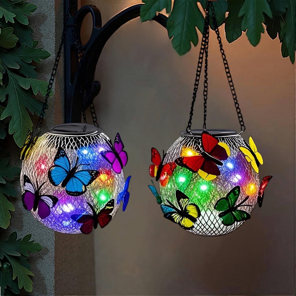 1pc Solar-Powered Butterfly Lanterns Metal Hanging Outdoor Lights, Yard Decor - Holiday Gift Solar Outdoor Decorations