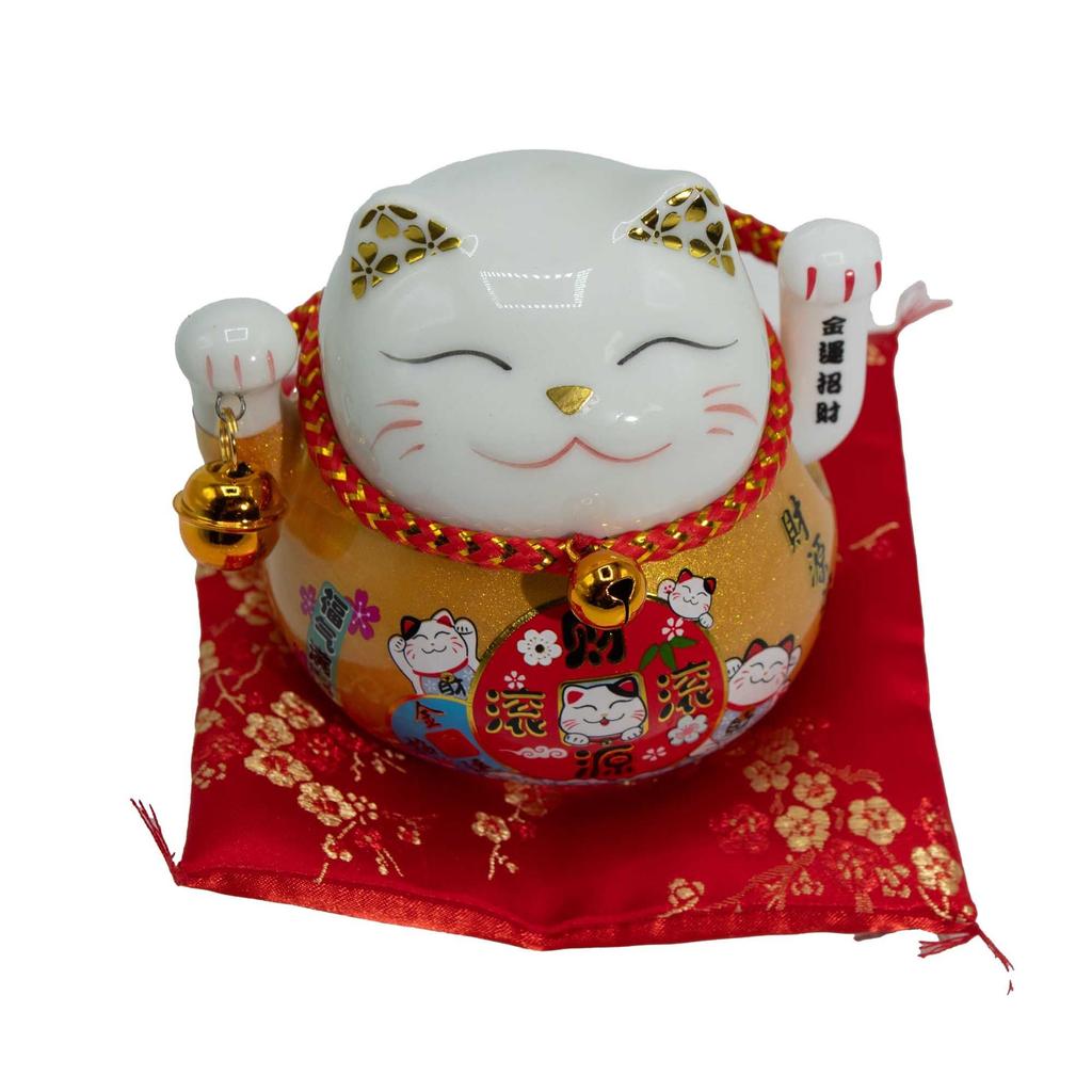 Ceramic Money Cat Moving Hand – Gold On Cushion