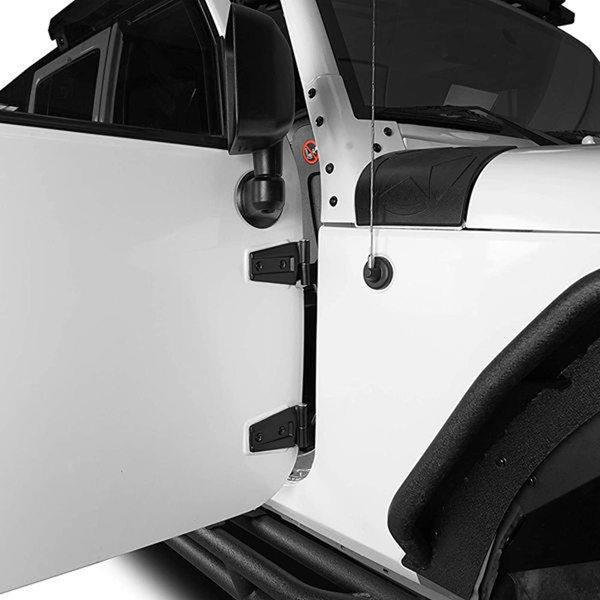 Available in 4 colors including black, these aluminum alloy exterior door hinges are ideal for Jeep Wrangler.