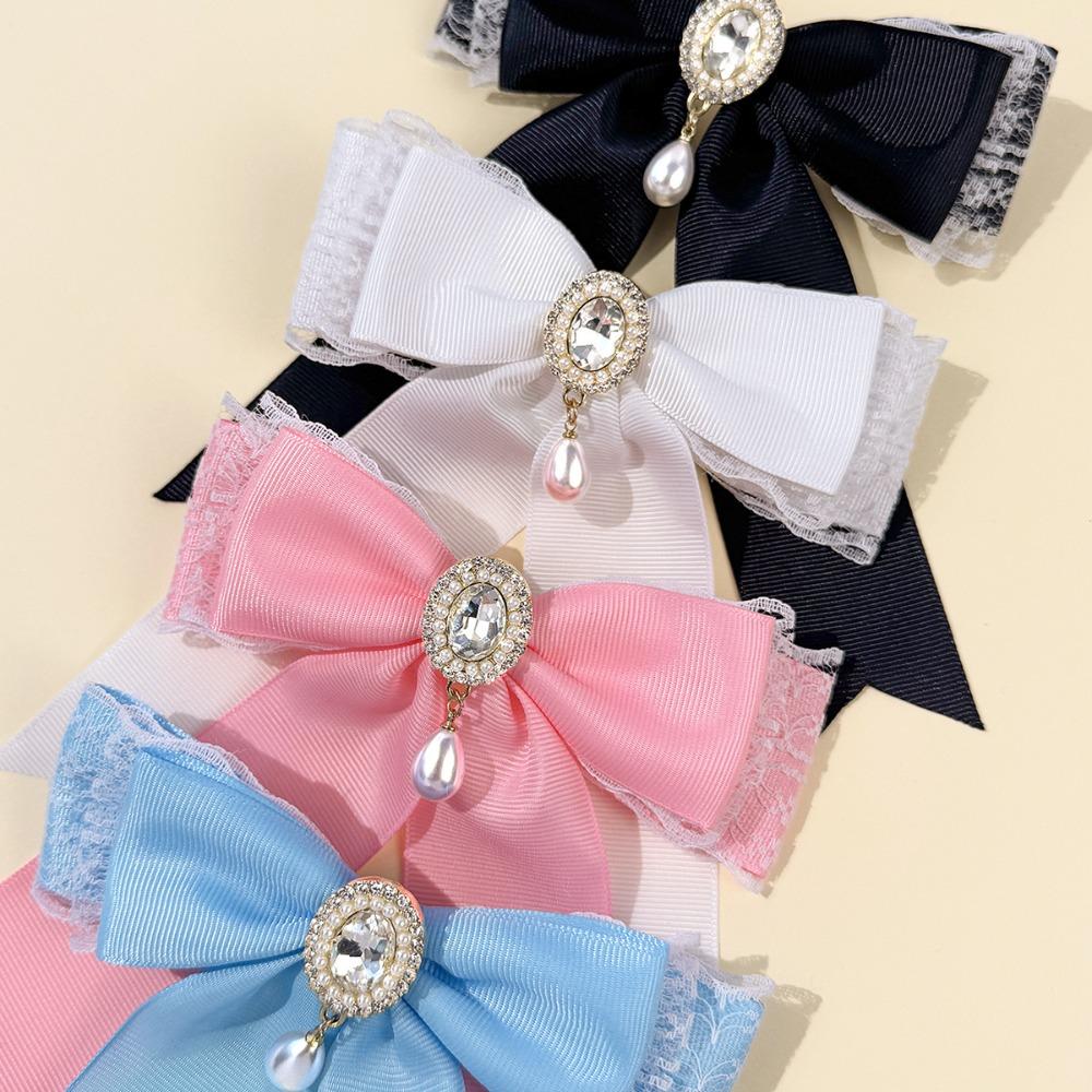 New Fabric Lace Bow Rhinestone Pearl Brooches for Women College Style Shirt Collar Pins Vintage Jewelry Badge Accessories