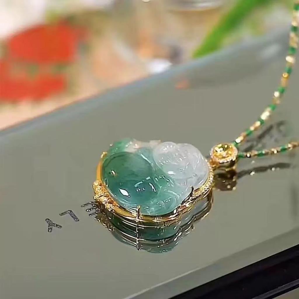 Collana con Ciondolo Buddha per Uomo Donna, Ciondolo Buddha Portafortuna in Lega di Zinco, Colore Verde, Gioielli Trendy in Stile Etnico