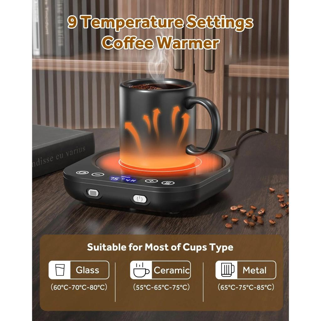 Coffee Mug Warmer, Mug Warmer for Desk, Smart Cup Warmer with Gravity Sensor, 9 Temperature Settings, 1-9H Timing, 4H Auto Shut Off
