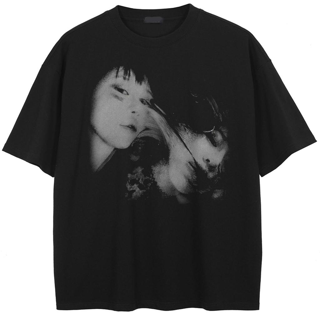 Y2K Vintage Double Exposure T-Shirt Cotton Tshirt Unisex Tops Tees Summer Short Sleeves T Shirt