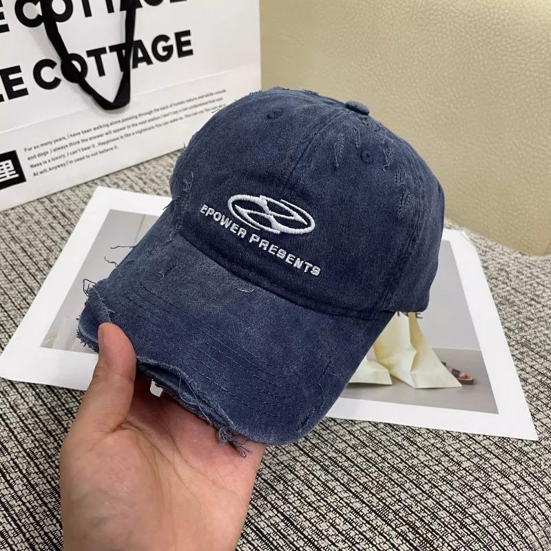 Meimeier Men's Streetwear Distressed Denim Baseball Cap - Women's Korean Style Couple Trendy Brand Letter Embroidery
