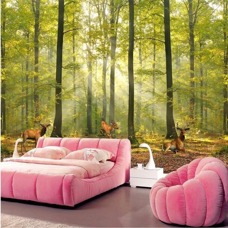 Photo Wall Paper Natural Morning Sunlight Woods Deer Wallpaper Walls Mural Animal Wall Paper Home Decor