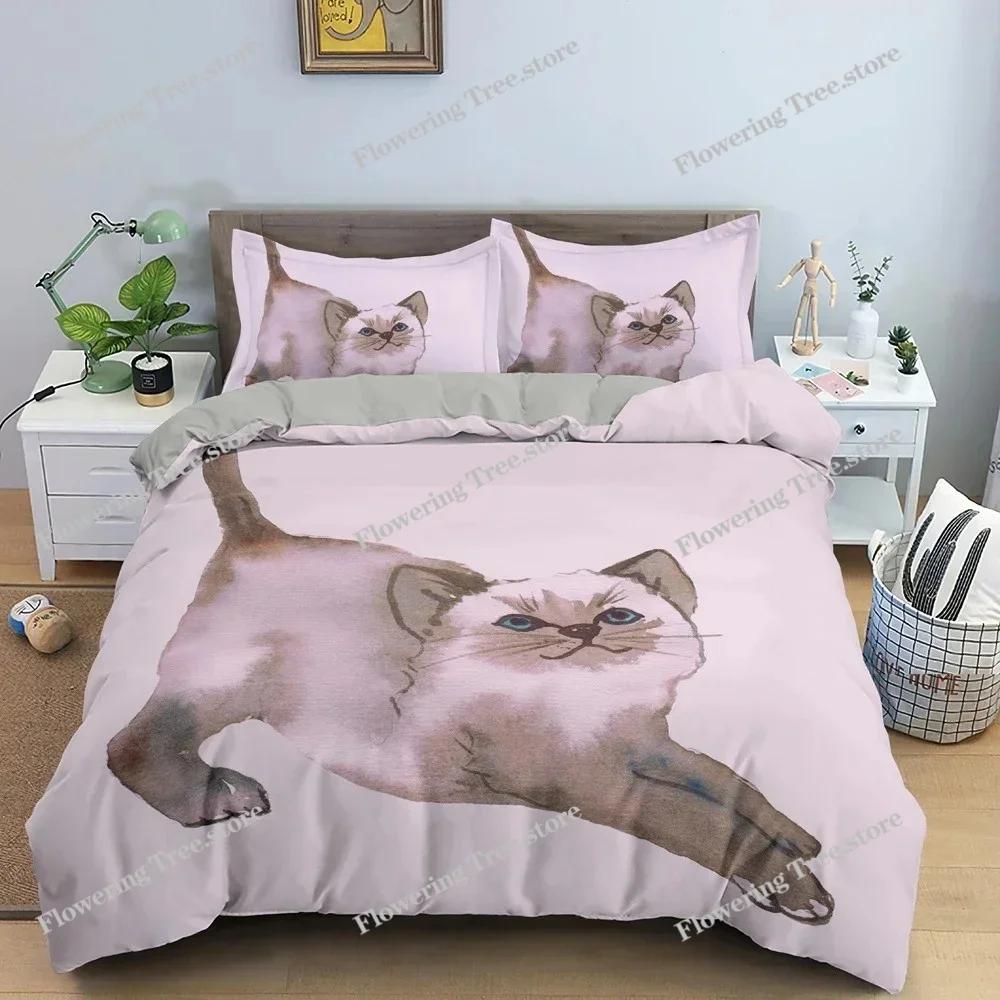 Sada povlaků na přikrývku se vzorem roztomilé kočky 3D Sada povlečení se zvířátky King Queen Twin Size Povlak do dětského pokoje