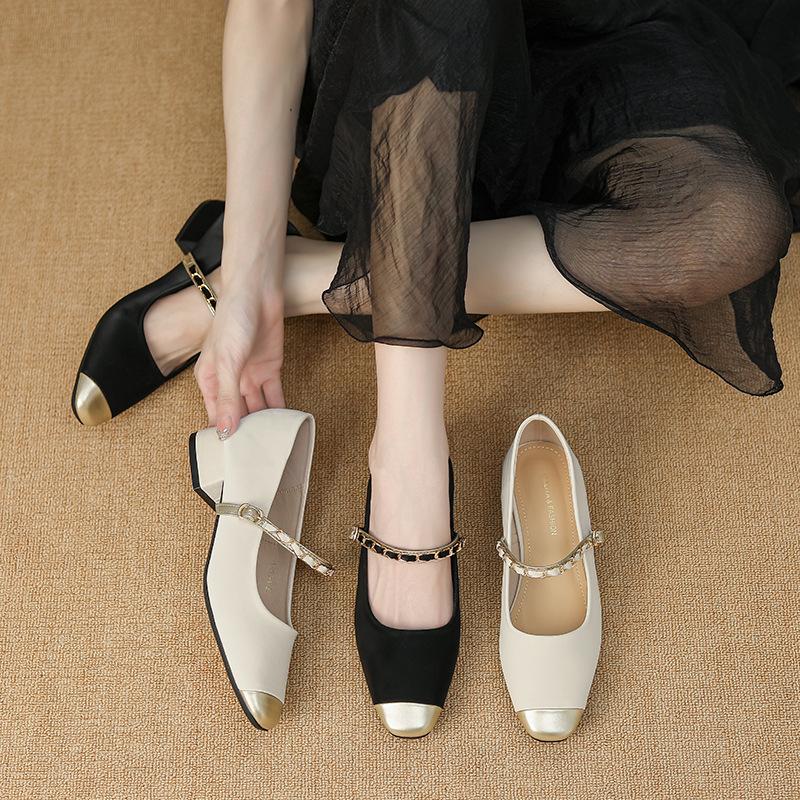 Y890-1 black Mary Jane shoes women's shoes spring and autumn 2025 new shallow mouth niche with skirt temperament single shoes
