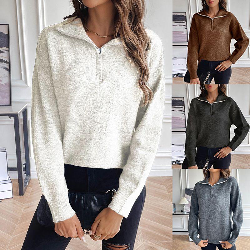 

2023 Knitwear Solid Color Casual Zipper Pullover Sweater Sweater Yellow flower color Sweater XL
