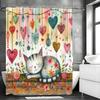 Cute Cartoon Cat Love Flower and Grass Shower Curtain, Bathroom Decorative Shower Curtain, Waterproof Shower Curtain with Hooks