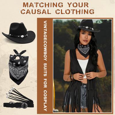 Women Bohemian Western Cowgirl Costume Set With Red Scarf Belt And For Themed Parties Halloween