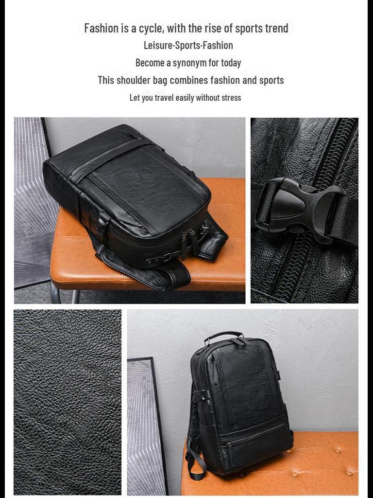 Men's PU Leather Business & School Backpack - Large Capacity, Outdoor Use