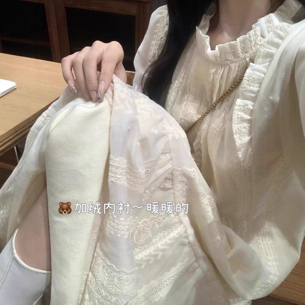 French Long-sleeved Lace Fairy Dress Female Autumn and Winter Senior Design Sense Sweet and Thin Velvet First Love Coffee Break Dress