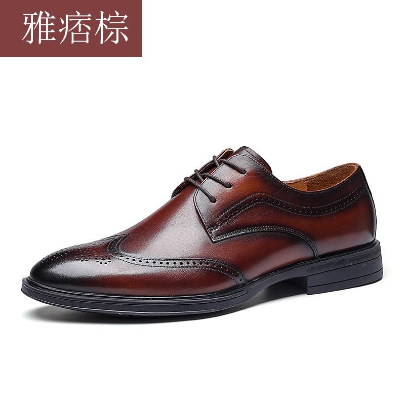 

Броки резные мужские кожаные туфли первый слой коровьей кожи деловые британский стиль свадебные туфли повседневные мужские кожаные туфли удобные для работы 43 темно-коричневого