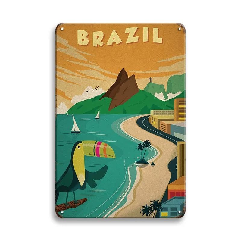 Vintage Cestovní Města Plechové cedule PARIS IMALIBU CHICAGO Železná malba Retro plakáty Domov Nástěnná umělecká výzdoba Pokojová výzdoba