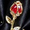 Luxury Brooch Pin Red Rose Bud Pin, Retro Rhinestone Floral Lapel Women Collar Men Jewelry Accessories for Suit Dress Coat Scarf Vintage