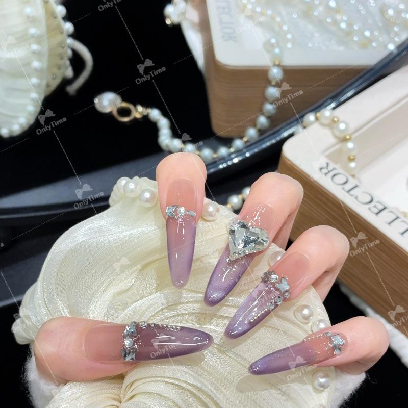 K2006 Purple French Cat Eye Elegant Handmade Nails K2006-XS