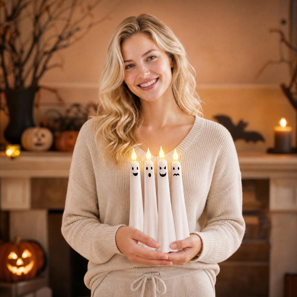 Lot de 4 bougies LED vacillantes d'Halloween avec lumière, à piles, nécessite 2 piles AA non incluses