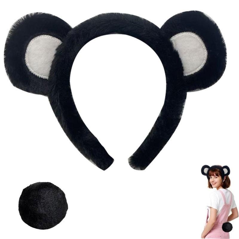 4Pcs Hair Hoops Set with Bear Themes Costume Headband Nose for Themed Performances Photography and Role Play Event
