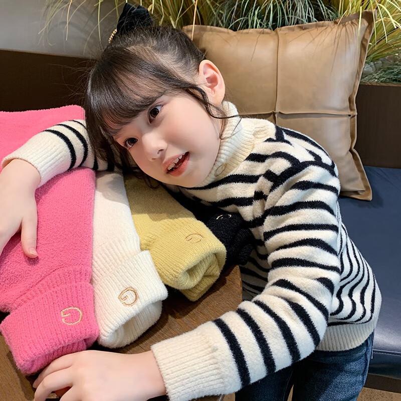 

MIMIHELLO Girls Winter Striped Turtleneck Sweater 150cm