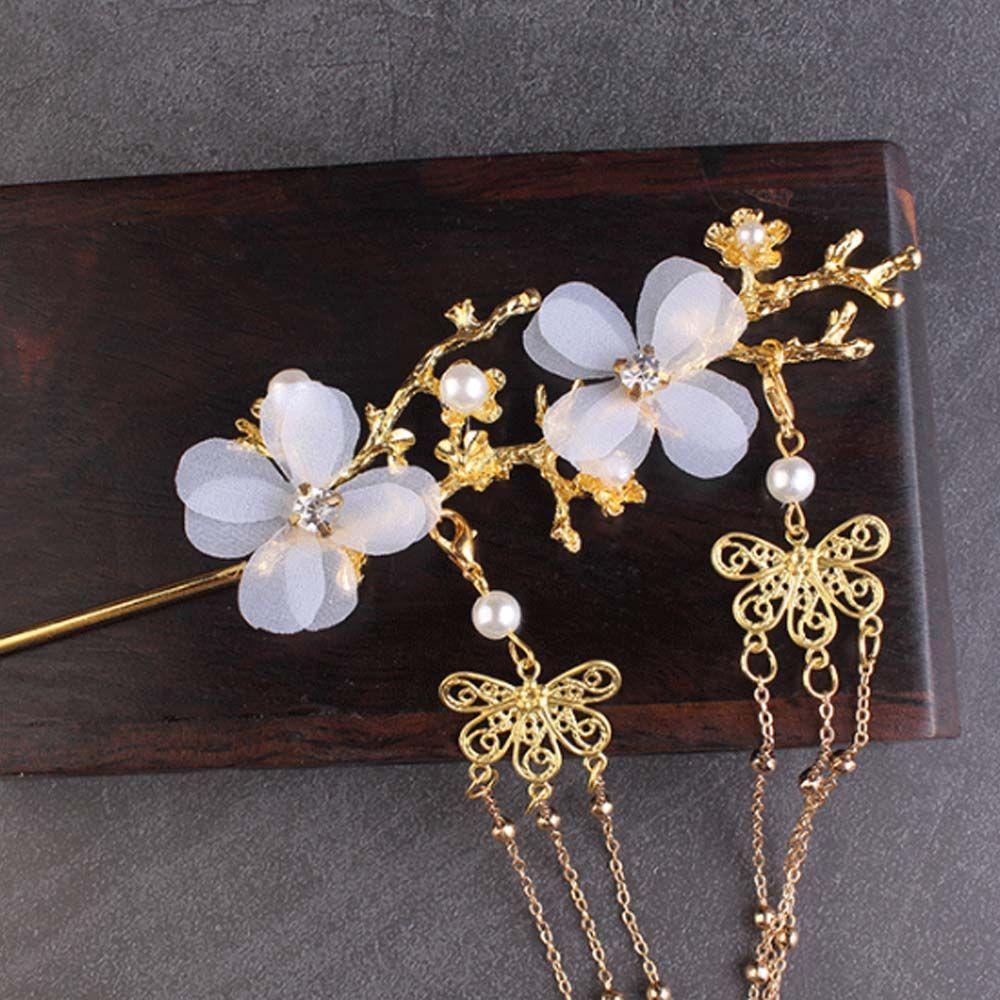 Blossom Branch Tassel Rhinestone Hair Fork Hanfu Hair Accessories Tassel Hairpin Flower Hair Sticks