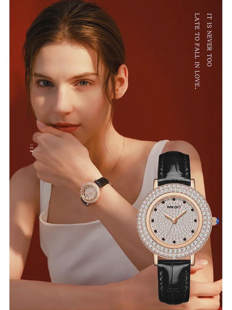 MKGO Moxiagao Women's Luxury Diamond Dial Fashion Watch with Elegant Diamond Strap