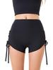Women's Summer Color Block Quick-Dry Slimming Three-Quarter Sports Shorts with Drawstring and Butt-Lifting Design for Running and Yoga.