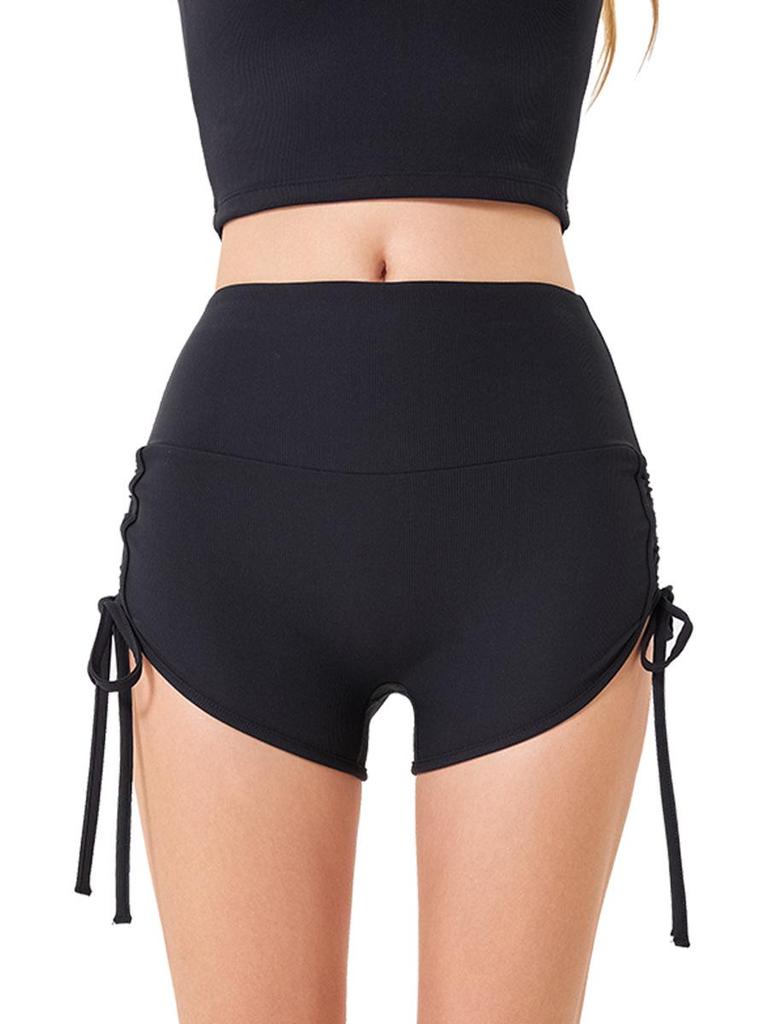 Women's Summer Color Block Quick-Dry Slimming Three-Quarter Sports Shorts with Drawstring and Butt-Lifting Design for Running and Yoga.