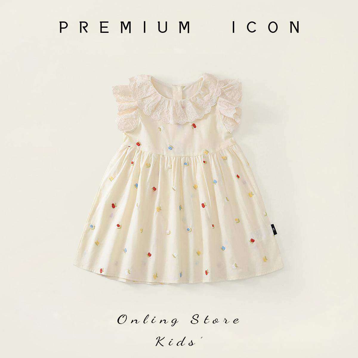 Girls Embroidered Floral Dress 2026 Summer New Sleeveless Bubble Hem Kids Princess Dress Chic 90cm