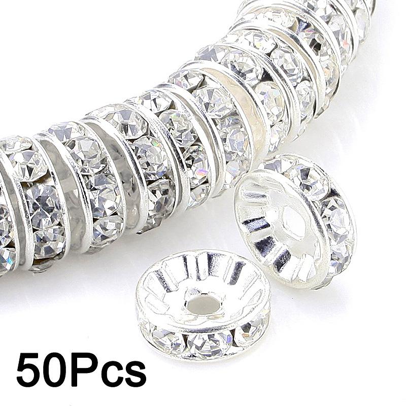 50Pcs Diamond-Encrusted Wheel Spacer, 8mm Bead Spacing, DIY Material, Handmade Jewelry Accessory For Bracelets And Necklaces