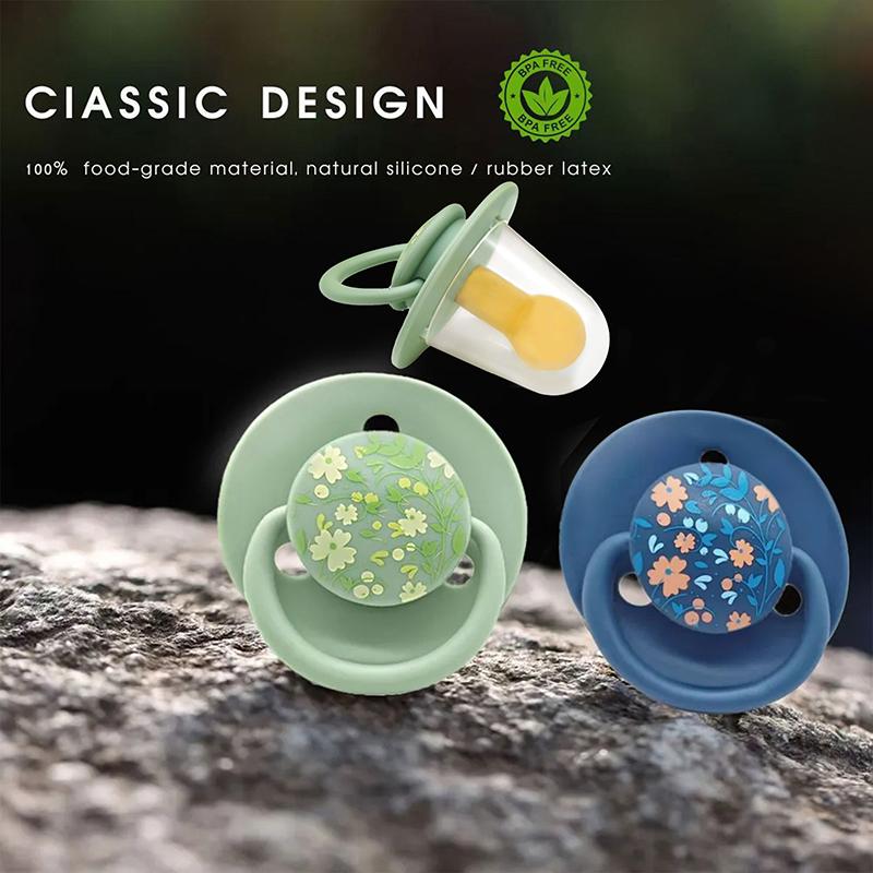 0-3 Year Old Imitation Breast Milk Macaron Color Printed Natural Latex Pacifier Small Flower Shape Dust Lid Gift For Babies