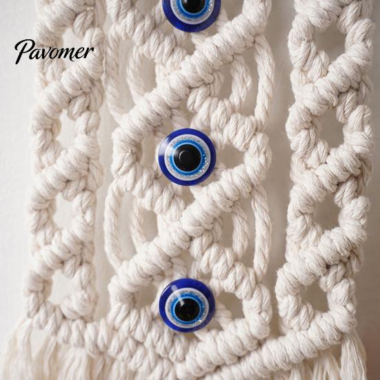 Durable Rope Wall Tapestry Bohemian Tapestry, Blue Evil Eye Braided Knotted Cotton Protective Decoration for Home Nursery Bedroom Living Room