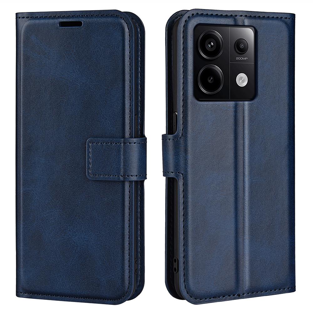 

For Xiaomi Redmi Note 13 Pro 5G/Poco X6 5G Case Calf Texture PU Leather Phone Stand Cover Blue