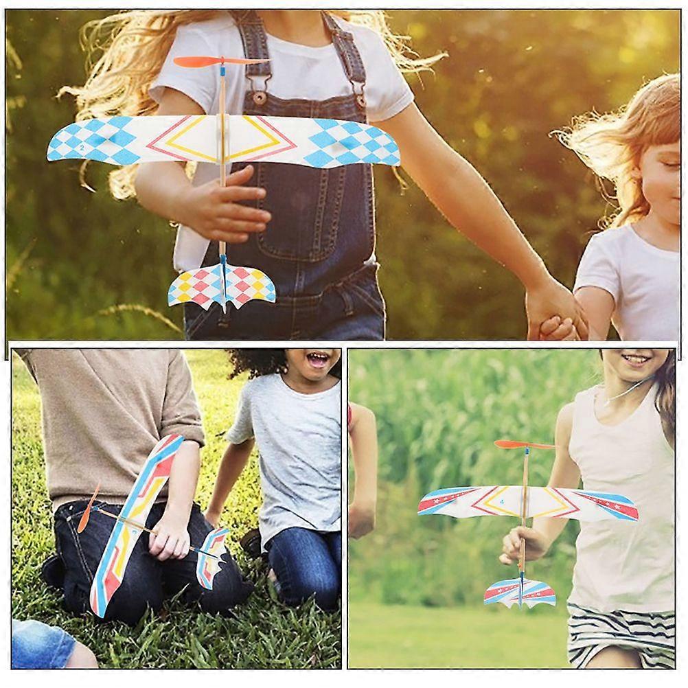 8pcs Simple Airplane Model Outdoor Glider Plane Toy Rubber Band Powered Small Glider Model