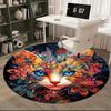 1pc Colorful Floral Cat Round Carpet Office Chair Mat, Anti Slip Rug for Home Decor, Festival Gift, Office, Living Room, Bedroom