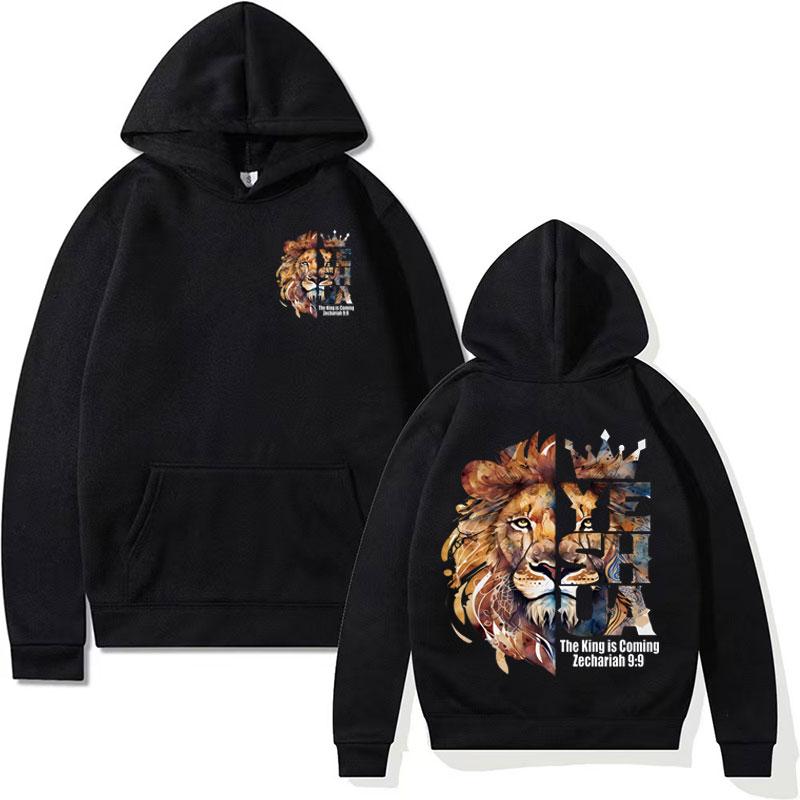Lion Yeshua Crown Christian printed hoodie, Bible Harajuku aesthetic sportswear, men's and women's Gothic casual warm streetwear