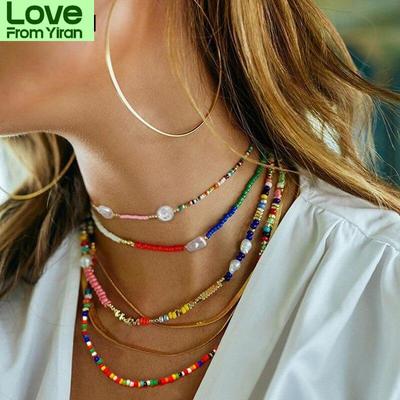 Κολιέ Bohemian Seed Bead απομίμηση μαργαριταριού για γυναίκες Πολύχρωμα κολιέ με χάντρες Boho Choker Κοσμήματα κλείδας