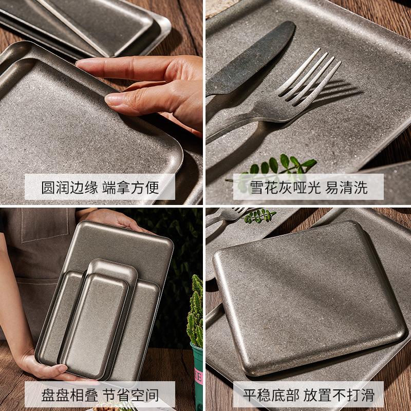 Snow Grey Rectangle 304 Stainless Steel Trays Square Kitchen Storage Plates Bread Dessert Plate Kitchen Dinner Hotel Dishes