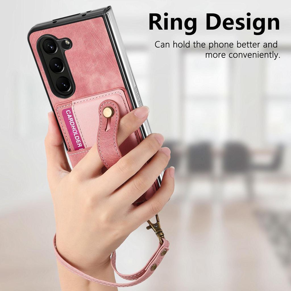 Samsung ZFold7/ZFold6 Leather Card Slot Case with Lanyard - Skin-feel PU Protective Cover