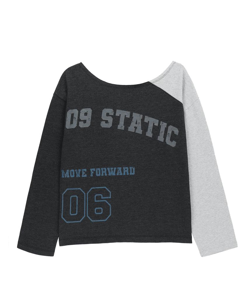 Saendeulig One Shoulder Color Block T-Shirt_Charcoal
