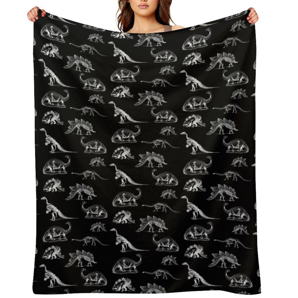 Vintage Museum Dinosaurs and Skeletons X-Rays On Black Throw Blanket Nap Manga Thermals For Travel Sofa Throw Blankets