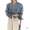 2026 Early Spring Retro Hong Kong Style Washed Lace Patchwork Denim Jacket - Women's Short Loose Fit with Small Stand Collar