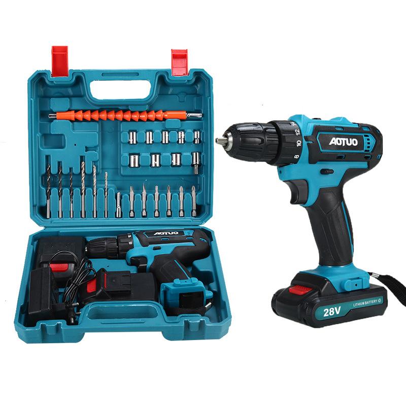 

28V Portable Cordless Drill Multifunction Electric Hand Drill Kits Industrial Rechargeable Lithium Electric Screwdriver Set синий