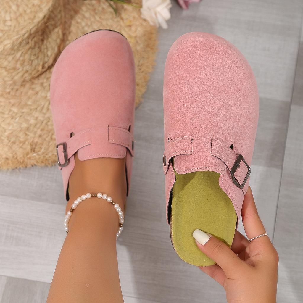 Mode 2024 Neu Herbst Winter Prägnant Retro Draußen Flach mit Damen Hausschuhe Außengröße 46 Pantoletten Moderne Sandalen Schnallenschuhe Riemen