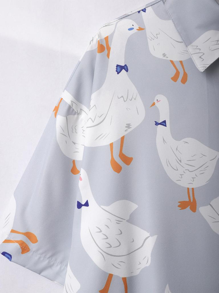 Oversized Loose Cartoon Goose Prinr Hawaii Short Men Shirt Casual Man American Printing Summer Versatile Couple Streetwear